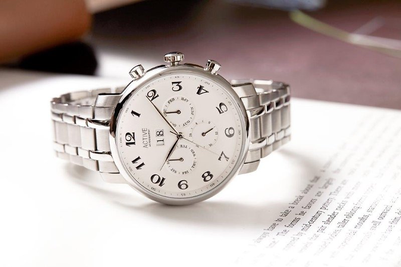 雅達飛自動機械系列–銀灰精鋼帶 - 男裝錶/中性錶 - 不鏽鋼 銀色