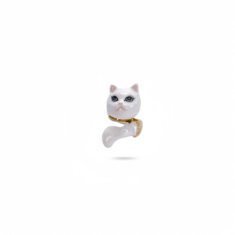 Super cute three-dimensional smiling white cat painted enamel ring (size can be fine-tuned) - General Rings - Enamel 