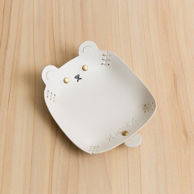 Hand-painted leather storage tray (polar bear) - Small Plates & Saucers - Genuine Leather White