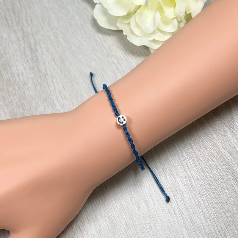 S925純銀笑臉手繩 手帶 男女手繩 情侶手繩 TB142 - 手鍊/手環 - 聚酯纖維 銀色