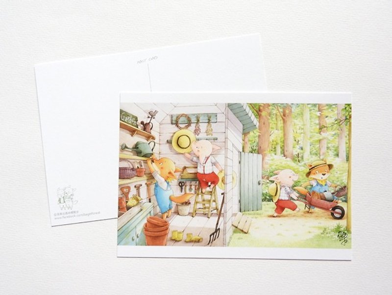 貝果插畫明信片－阿尼和阿布的工具屋 - 心意卡/卡片 - 紙 綠色