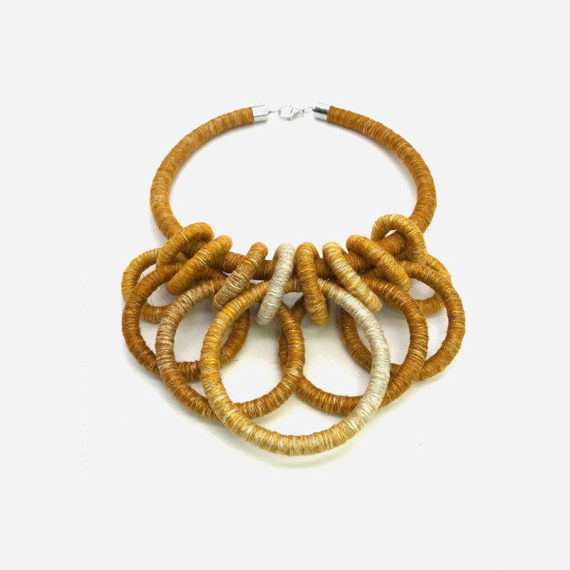 Large chain Necklace Rope necklace Textile jewelry Fabric necklace - Necklaces - Linen Yellow