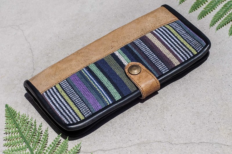 Hand-woven stitching leather long wallet/long wallet/coin wallet/woven wallet-Moroccan leather wallet - Wallets - Cotton & Hemp Multicolor