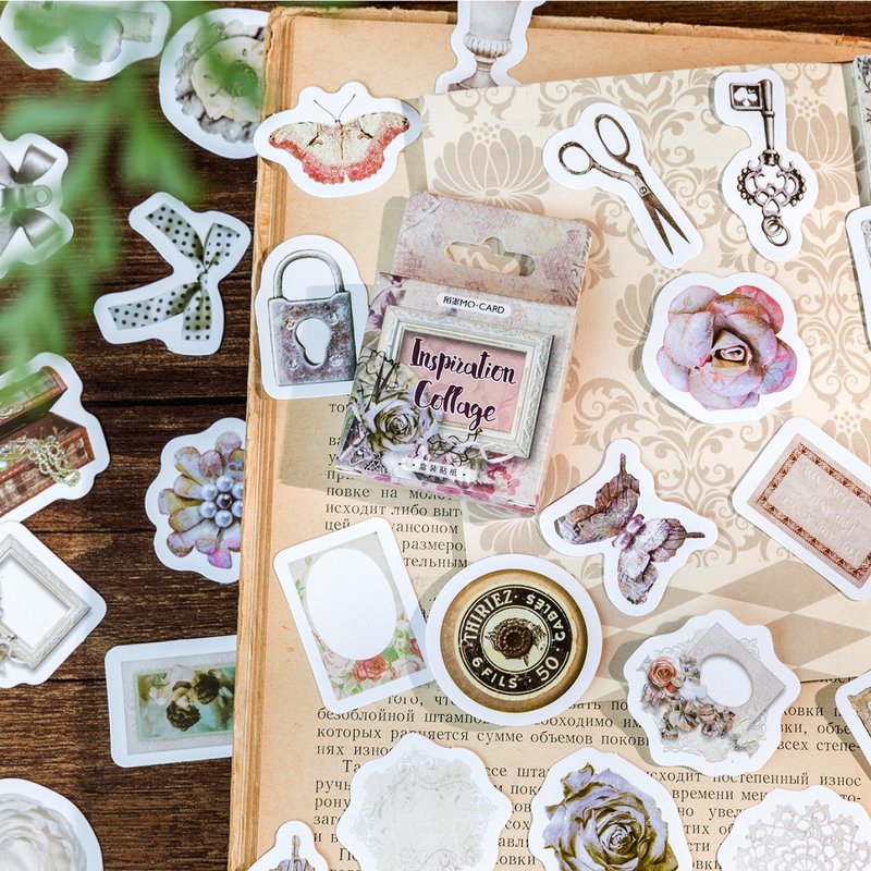 [Inspiration Collage] Boxed Retro Plant Notebook Stickers Creative Stickers Notebook DIY Collage Materials - สติกเกอร์ - กระดาษ 