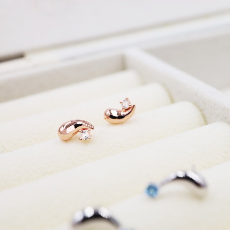 White Topaz 925 Sterling Silver Rose Gold Stone Bean Earrings Little Bean - ต่างหู - เงินแท้ สีทอง