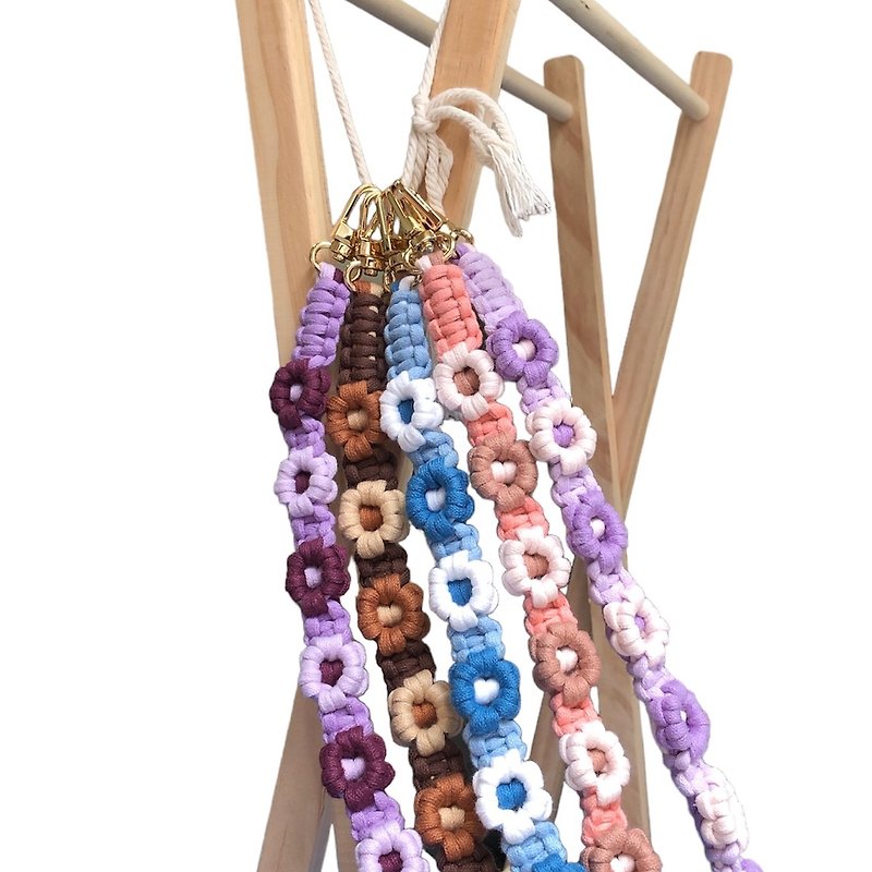 Customized color selection/woven small flower mobile phone lanyard. Adjustable mobile phone strap. Graduation. Mother's Day gift - Lanyards & Straps - Cotton & Hemp Multicolor