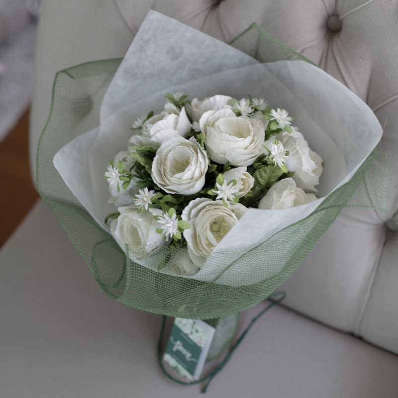 VB203 : ช่อดอกไม้วันวาเลนไทน์ขนาดกลาง ดอกควีนโรสสีขาว - อื่นๆ - กระดาษ ขาว
