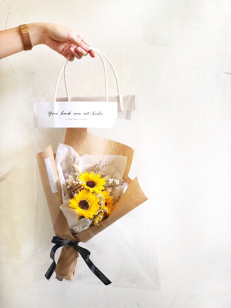 wbfxhm / Korean fresh young lady sunflower graduation bouquet - ตกแต่งต้นไม้ - พืช/ดอกไม้ สีเหลือง