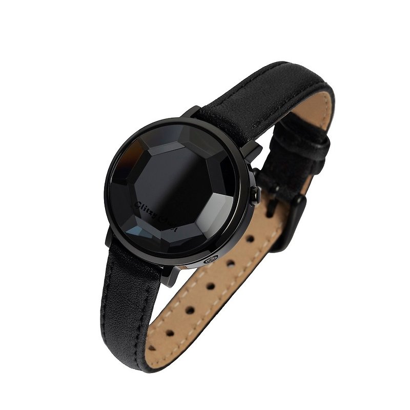 FACET collection - LED Black Stainless Steel Black Leather Watch - Women's Watches - Stainless Steel Black