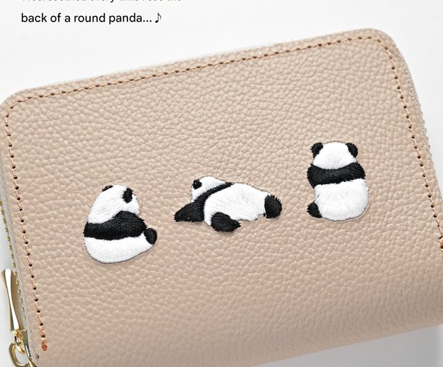 お札が折れない コンパクトウォレット 【 刺繍 パンダ 】 本革