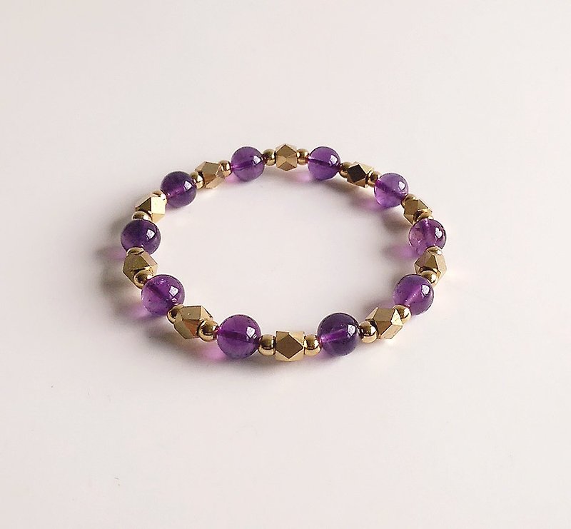[Gemstones] twilight light high quality natural ore amethyst brass bracelet - Bracelets - Gemstone Purple