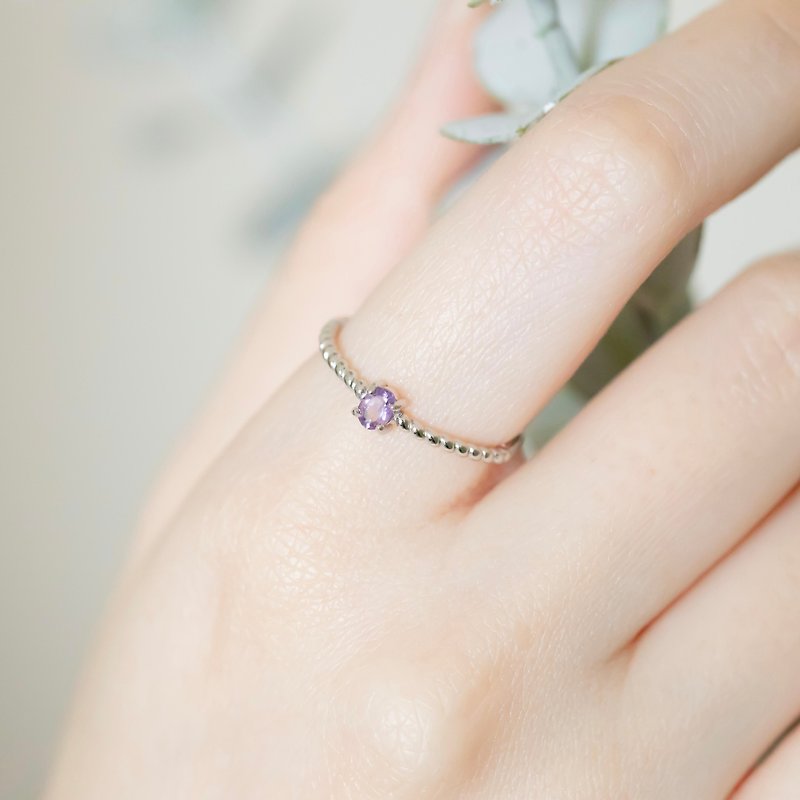 紫水晶925純銀橢圓麻花設計戒指 可調式戒指 - 戒指 - 水晶 銀色