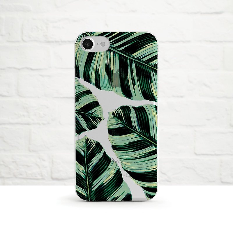 Tropical Foliage, Clear Soft Case,  iPhone 14, pro, SE, Samsung - เคส/ซองมือถือ - ซิลิคอน สีเขียว