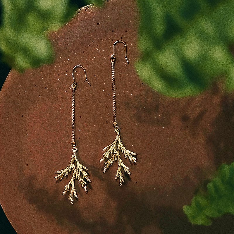 [Fei Ye] Light Oriental Bronze Cedar Earrings Can Be Changed - Earrings & Clip-ons - Copper & Brass Gold