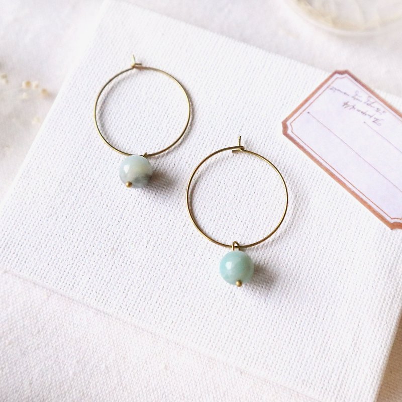 Natural stone small circle series - Yiyi Tianhe Stone - Earrings & Clip-ons - Copper & Brass Green