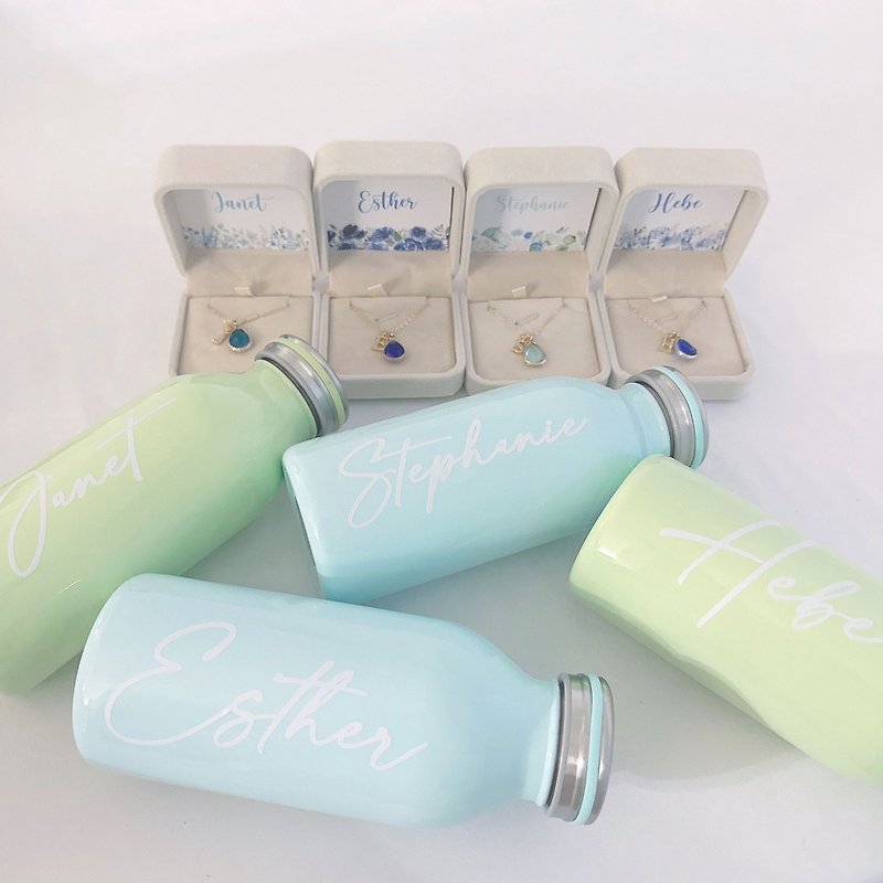 [Customized] mosh! Thermos bottle/tumbler + amphibious letter necklace gift box sister gift - สร้อยติดคอ - โลหะ หลากหลายสี