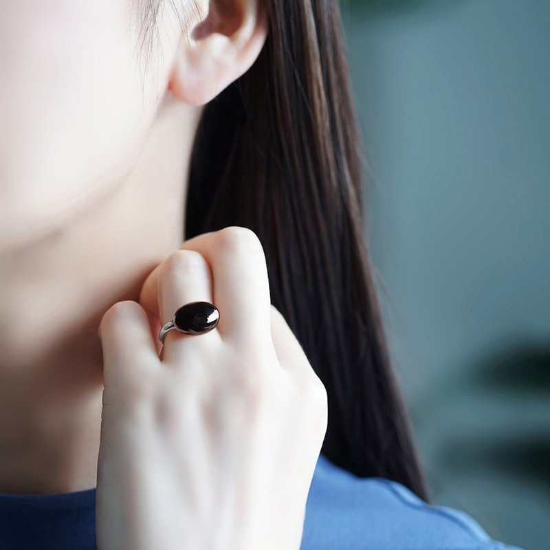 Glossy black spinel ring, surgical stainless Stainless Steel, free size, Roiro - แหวนทั่วไป - เครื่องเพชรพลอย สีดำ