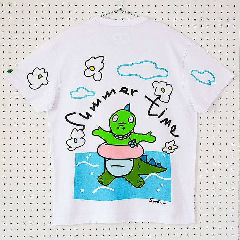 The new summer time short-sleeved round neck T-shirt Sorsor dinosaur male and female neutral couples are fun and cute - Women's T-Shirts - Cotton & Hemp White