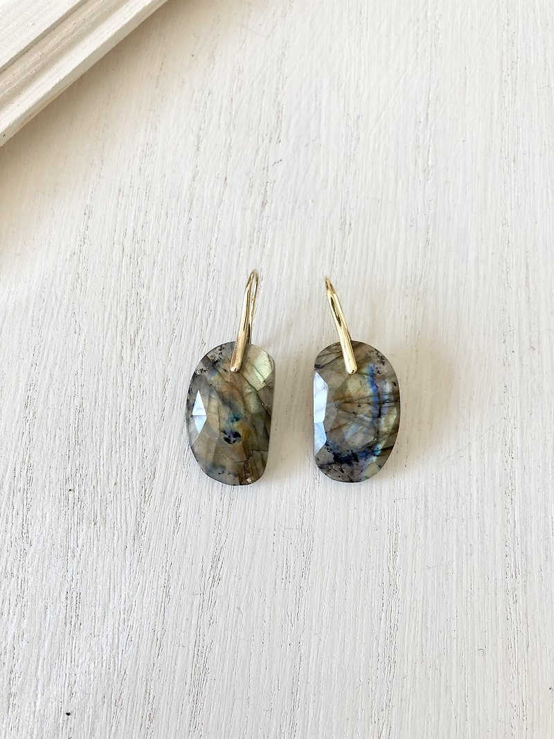 Labradorite earring Brass hook - Earrings & Clip-ons - Semi-Precious Stones Blue