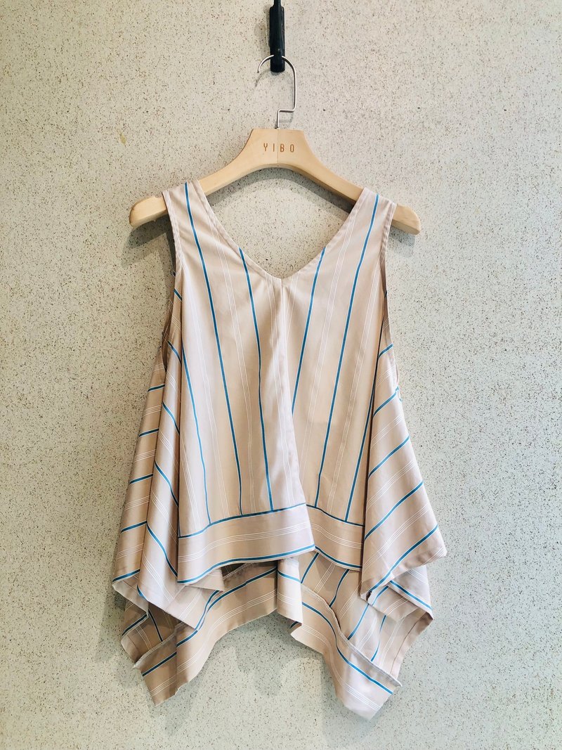 Striped umbrella vest - เสื้อกั๊กผู้หญิง - ผ้าฝ้าย/ผ้าลินิน สีกากี