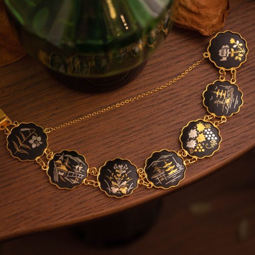 日本のアミタ アンティーク象象嵌 24Kゴールド/スターリングシルバー