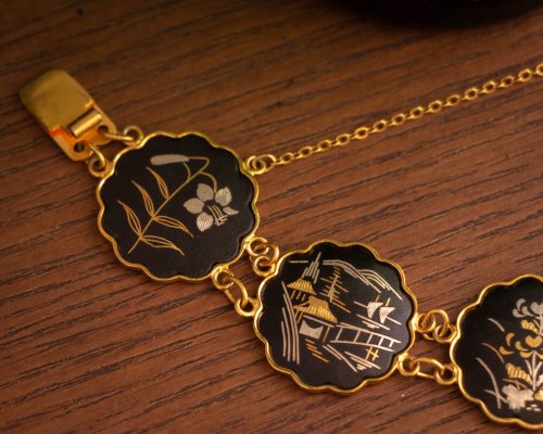 日本のアミタ アンティーク象象嵌 24Kゴールド/スターリングシルバー