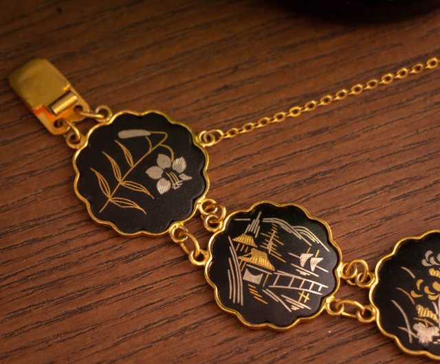 日本のアミタ アンティーク象象嵌 24Kゴールド/スターリングシルバー