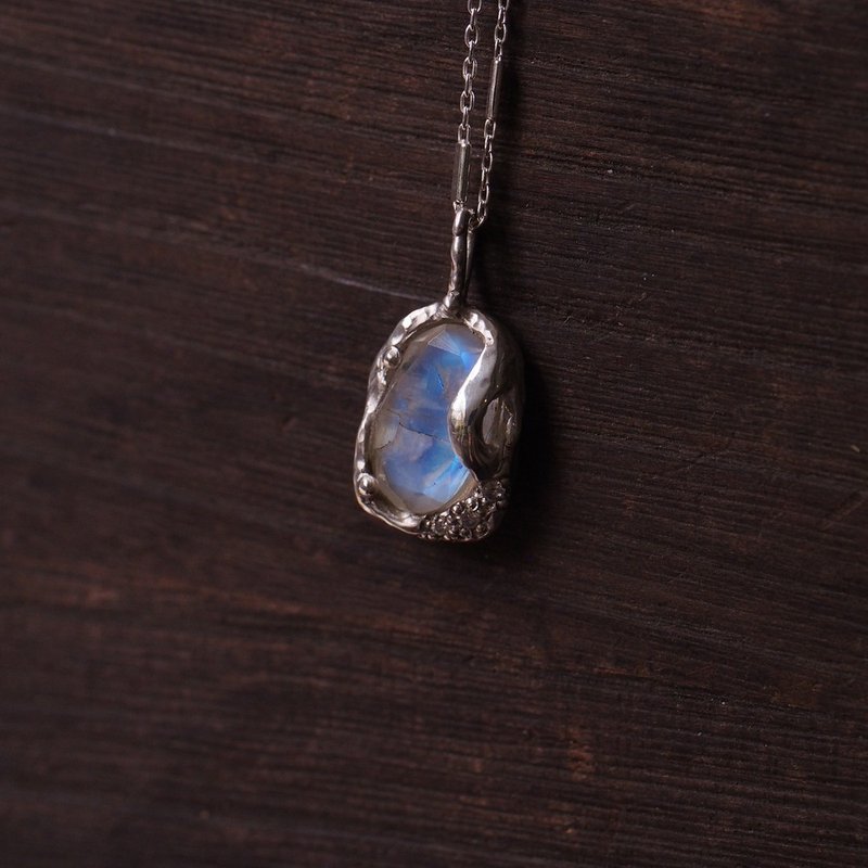 月光石手工項鍊 六月誕生石 短項鍊 Moonstone Handmade - 項鍊 - 半寶石 藍色