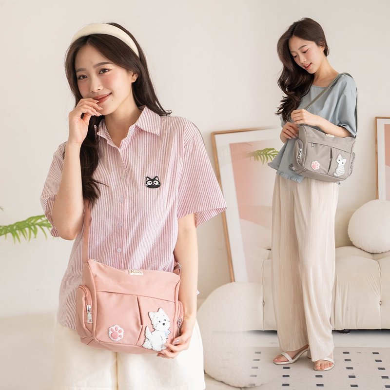 雪納瑞 高地白梗 毛巾繡 丹寧 牛仔 肩背包【330094】 - 側背包/斜背包 - 棉．麻 粉紅色