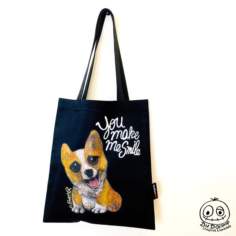 Hand-painted illustrations Corgi canvas bag/environmental bag/shopping bag/handbag/tote bag/shoulder bag - Handbags & Totes - Cotton & Hemp 