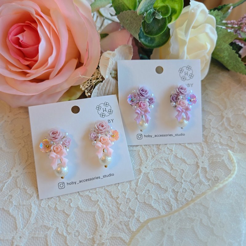 洛可可之吻 Rococo Kiss 花束 耳環/耳釘/耳夾 原創 手作 送禮 - 耳環/耳夾/耳骨夾 - 不鏽鋼 