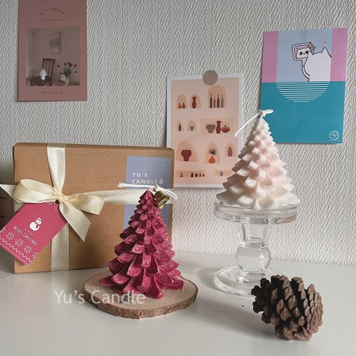 Yu’s Candle 香氛蠟燭 松果聖誕樹含木片座墊 交換禮物 雪花聖誕樹 聖誕節擺飾