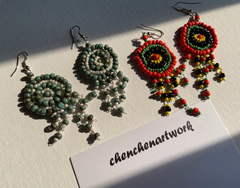 Colorful ethnic wood tone bohemian beaded earrings - Earrings & Clip-ons - Other Materials Multicolor