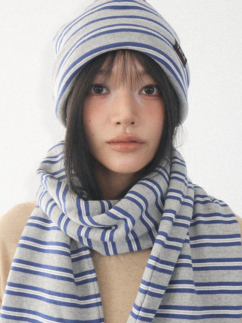 GREY STRIPE BEANIE - 帽子 - 棉．麻 灰色