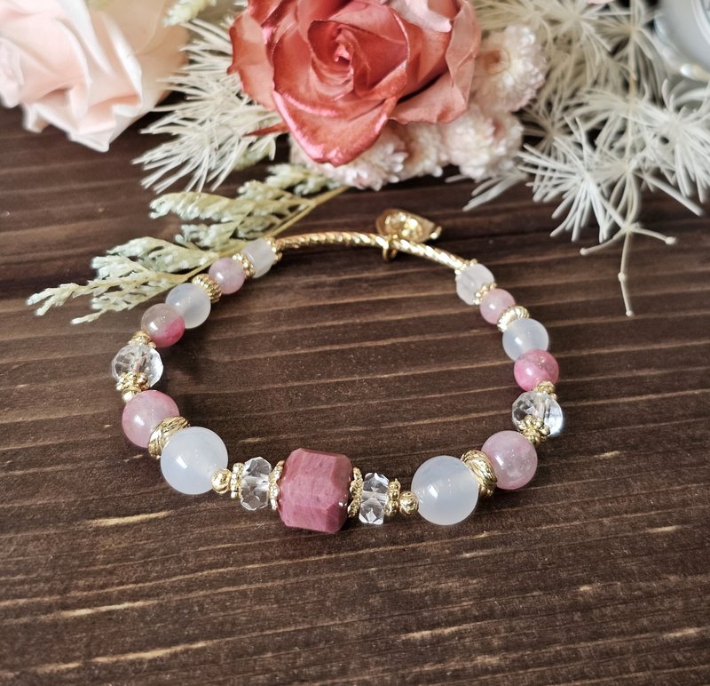 Abundance-Beauty 2.0-Popularity/Color/Love Rose Stone/White Agate/White Crystal/Sakura Rain - สร้อยข้อมือ - คริสตัล สึชมพู