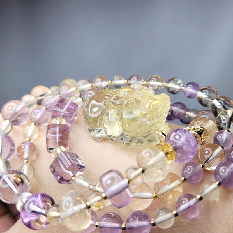 Natural Top Citrine Pixiu Amethyst Lavender Amethyst Wisdom Lucky Necklace Single Product - สร้อยคอ - เครื่องเพชรพลอย สีเหลือง