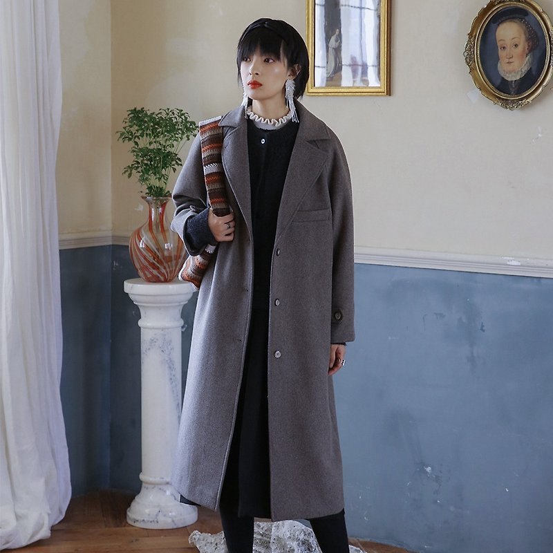 Twill Reverse Collar Long Coat | Coat | Outerwear | Winter | Wool Blend | - เสื้อแจ็คเก็ต - ขนแกะ 