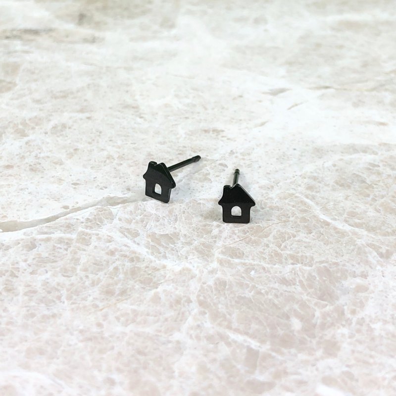 Bibi Fun Selection Series-Black Little House-Stainless Steel Earrings - Earrings & Clip-ons - Stainless Steel Black