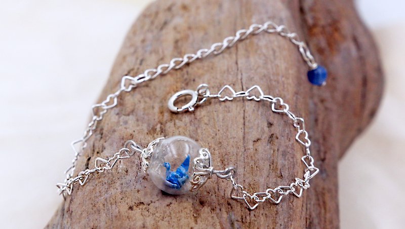 Mini Paper Crane Glass Ball Bracelet (Moonnight Streamer)-Valentine's Day Gift - สร้อยข้อมือ - กระดาษ สีน้ำเงิน