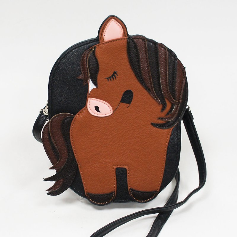 Chestnut Horse Childlike Crossbody Bag - Cool Le Village - Messenger Bags & Sling Bags - Faux Leather Black