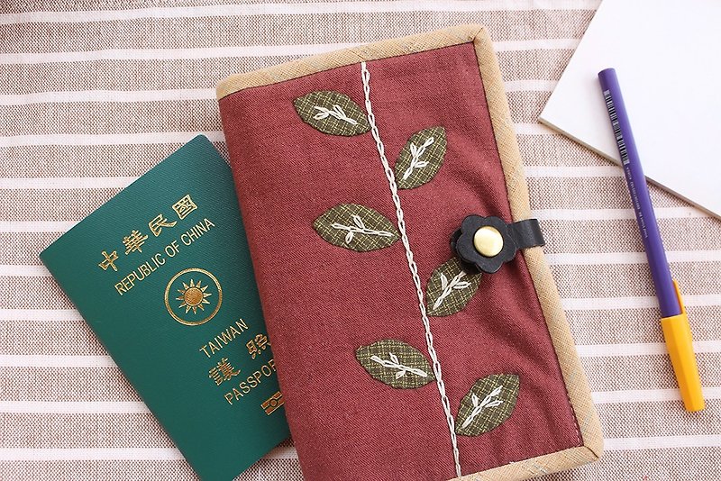 Handmade leaves veins embroidery passport holder passport cover / storage bag - Passport Holders & Cases - Cotton & Hemp 