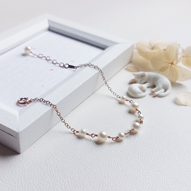 大小淡水珍珠 x 14KGF玫瑰金手鍊 - 手鍊/手環 - 玫瑰金 粉紅色