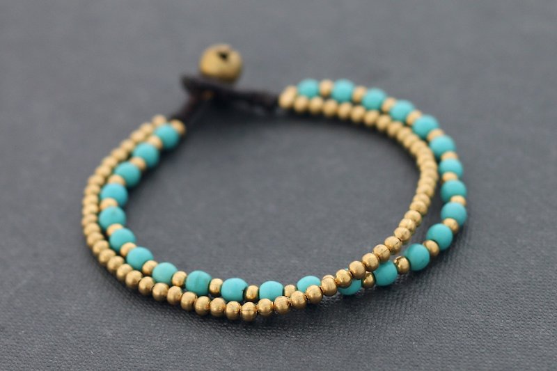 Turquoise Beaded Bracelets Solid Brass Strand Boho - Bracelets - Semi-Precious Stones Green