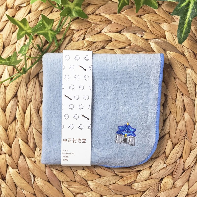 娜吉小物。台灣刺繡手帕小方巾－中正紀念堂 - 手帕 - 棉．麻 藍色