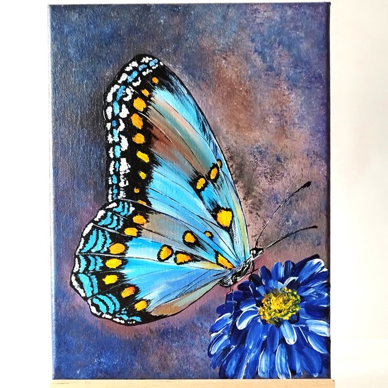 Blue Butterfly Acrylic Painting Insect Art on Canvas - Discover the Beauty - Wall Décor - Acrylic Blue