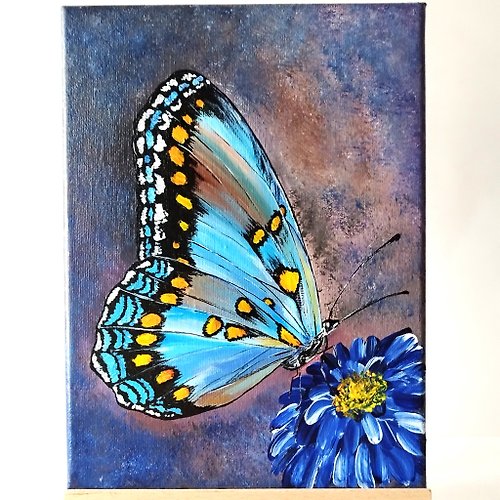 Artpainting Blue Butterfly Acrylic Painting Insect Art on Canvas - Discover the Beauty