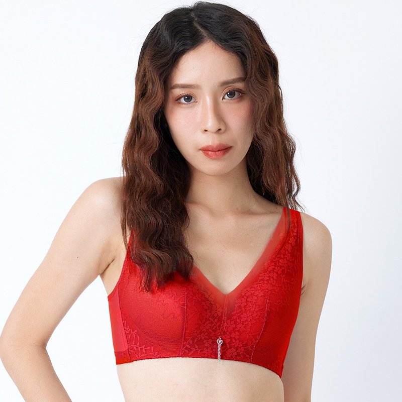 Pink Lady無鋼圈 D~E罩杯 花雨藤紫 均勻薄襯 柔滑包覆單件內衣 - 女內衣褲 - 尼龍 紅色