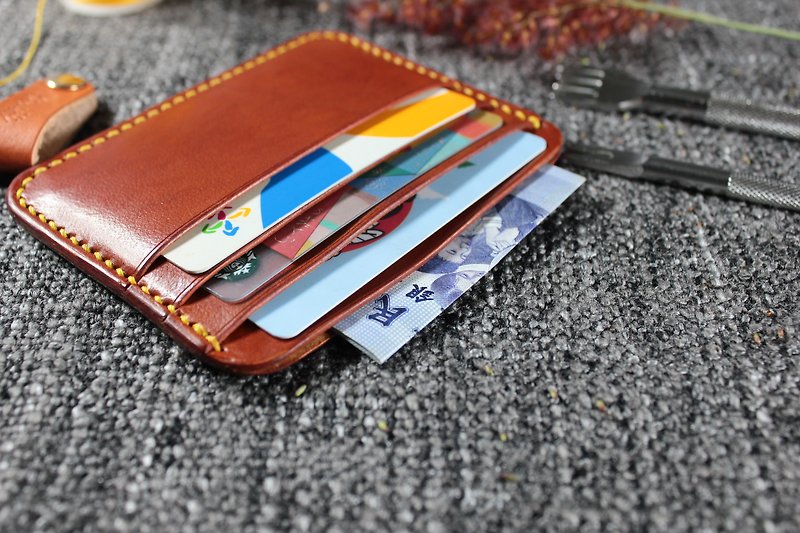 【Mini5】極簡卡片鈔票夾(棕色) - 長短皮夾/錢包 - 真皮 