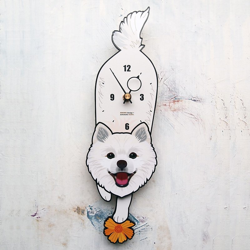 D-208 Samoyed dog - 動物造型鐘擺鐘 - 時鐘/鬧鐘 - 木頭 
