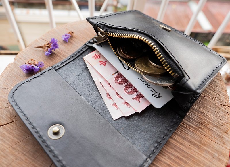 [Customizable] Dodoka coin purse lacks leather CHAPI short clip coin purse card holder gift - Coin Purses - Genuine Leather Black